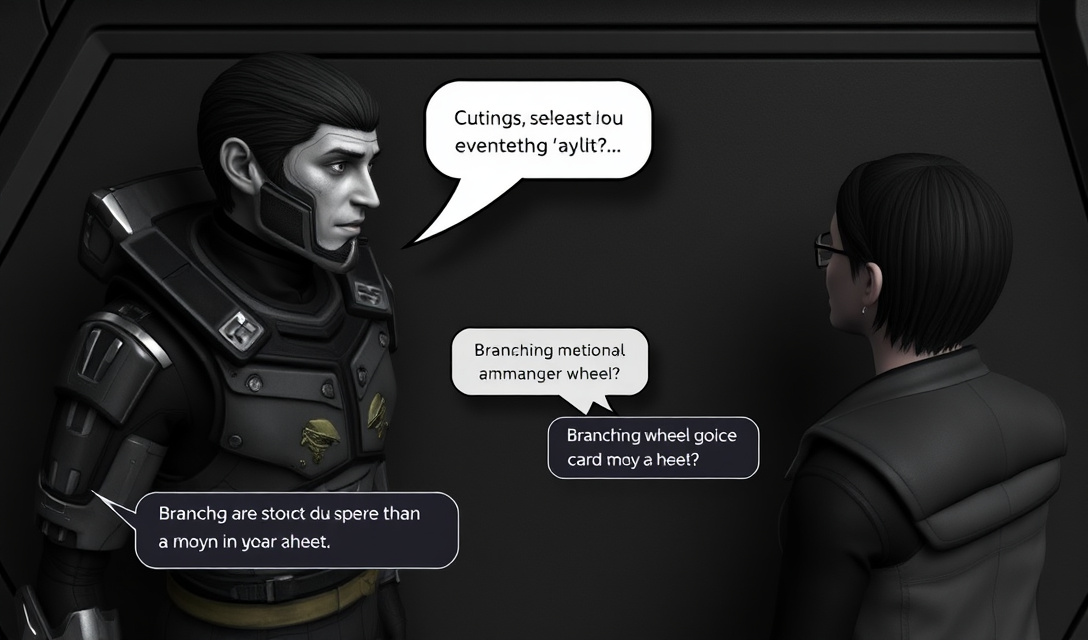 Mass Effect protagonist Shepard engaged in dialogue with a companion character