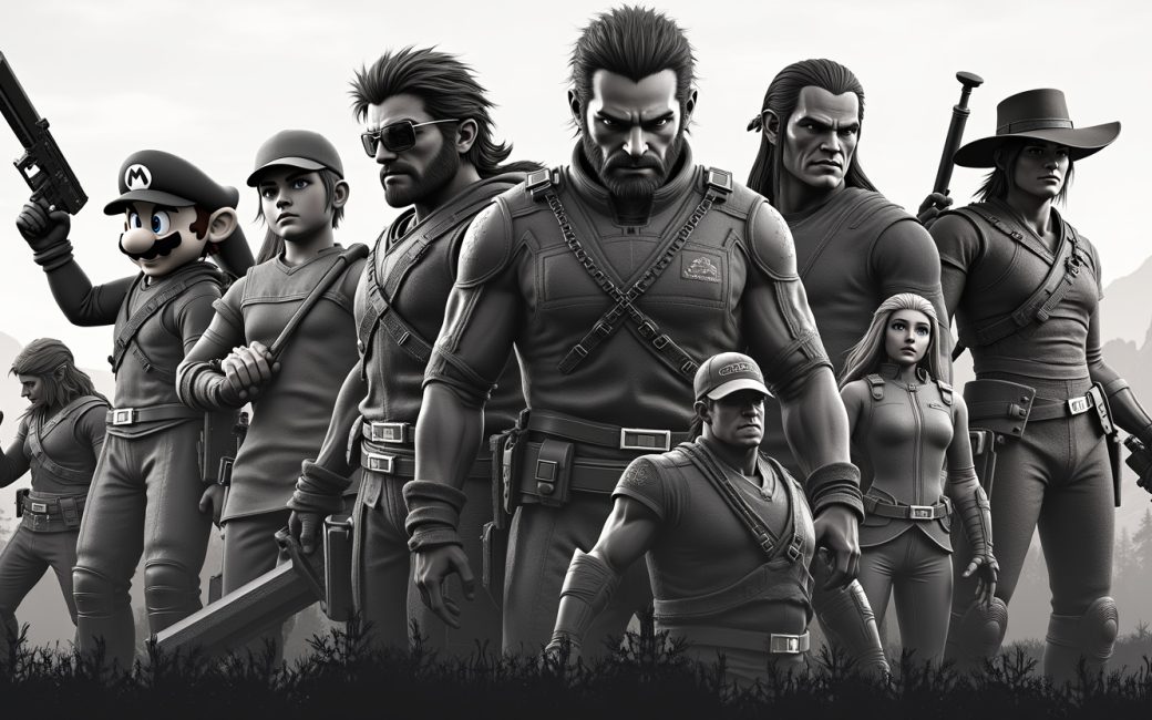 Montage of famous video game characters and scenes from multiple classic and modern franchises