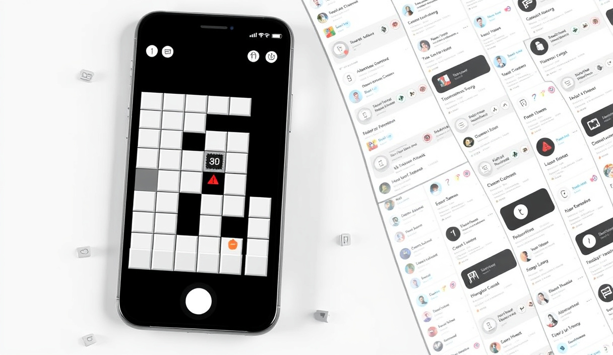 Puzzle game level on screen next to open social media feed showing the difference