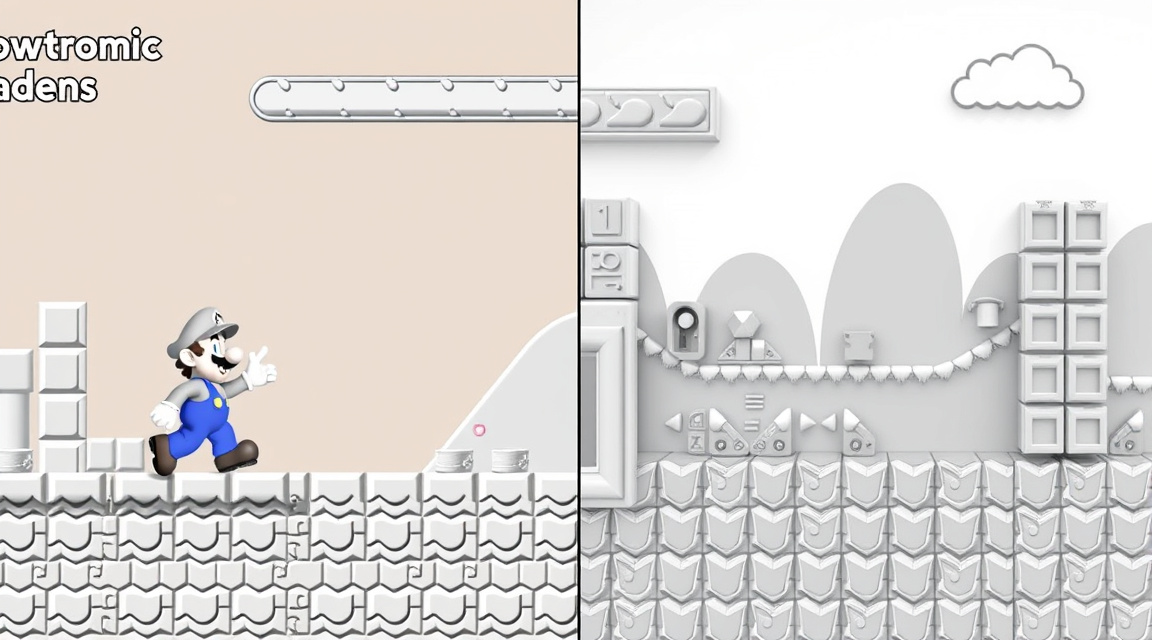 Original and modern Super Mario game scenes side-by-side showing franchise evolution