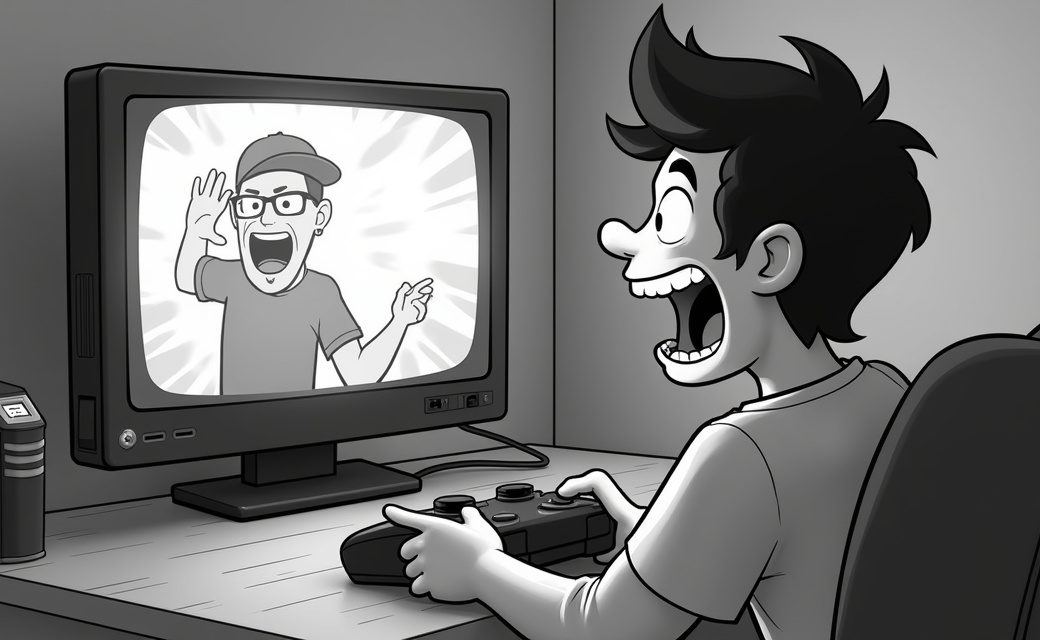 A player reacts with amusement while playing a funny video game.